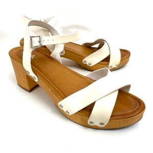 MIA Chunky Heel Open Toe Sandals 11 White Leather Ankle Strap
